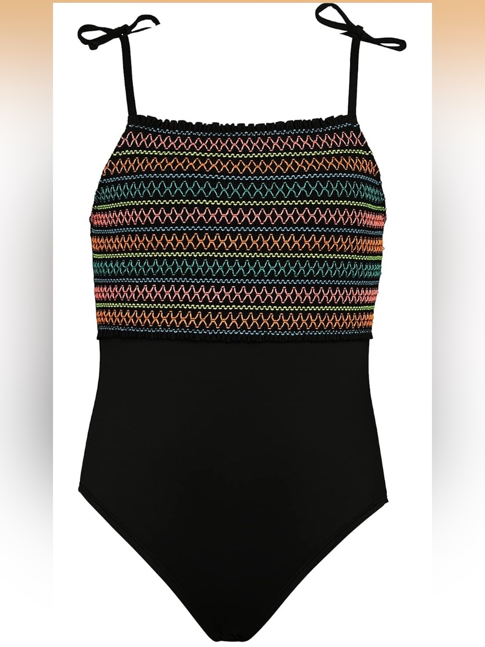 NWT Hobie Girls Black One-Piece Swimsuit with Multicolor Zigzags size 12